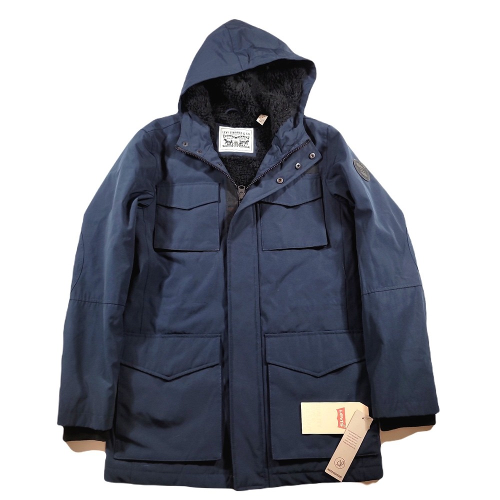 Levis Four-Pocket Hooded Jacket Mens Small Blue Fleece Lining Winter $200‎ NEW